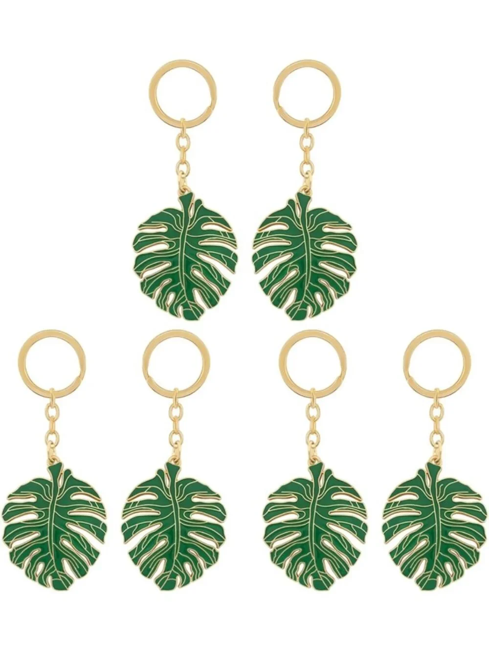 6pcs Green Monstera Leaf Keychain Set - Cute Plant Lover Charm for Bags & Keys